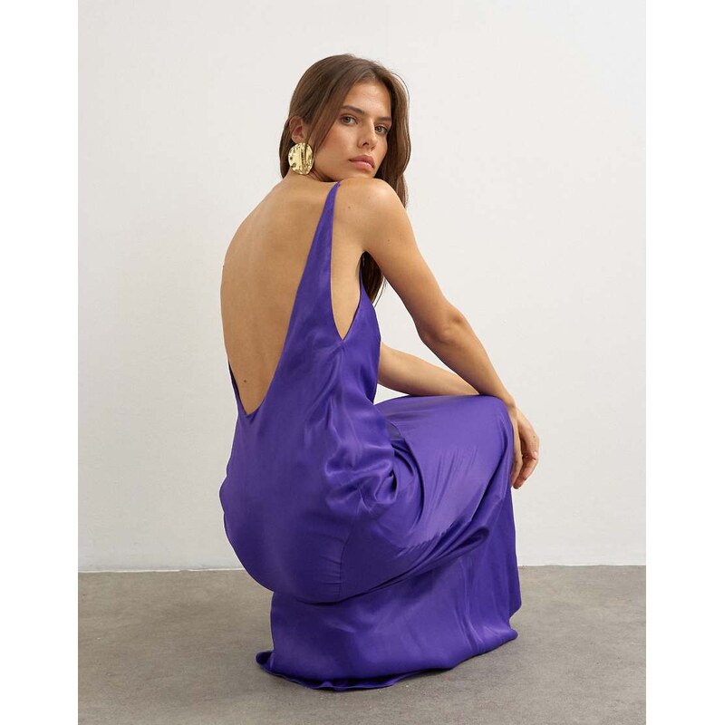 Topshop satin bias halter neck open scoop back maxi dress in