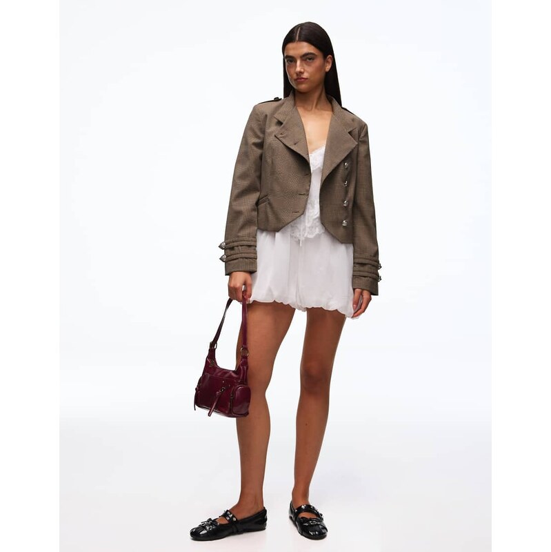 Bershka Double-breasted button blazer in beige-Neutral