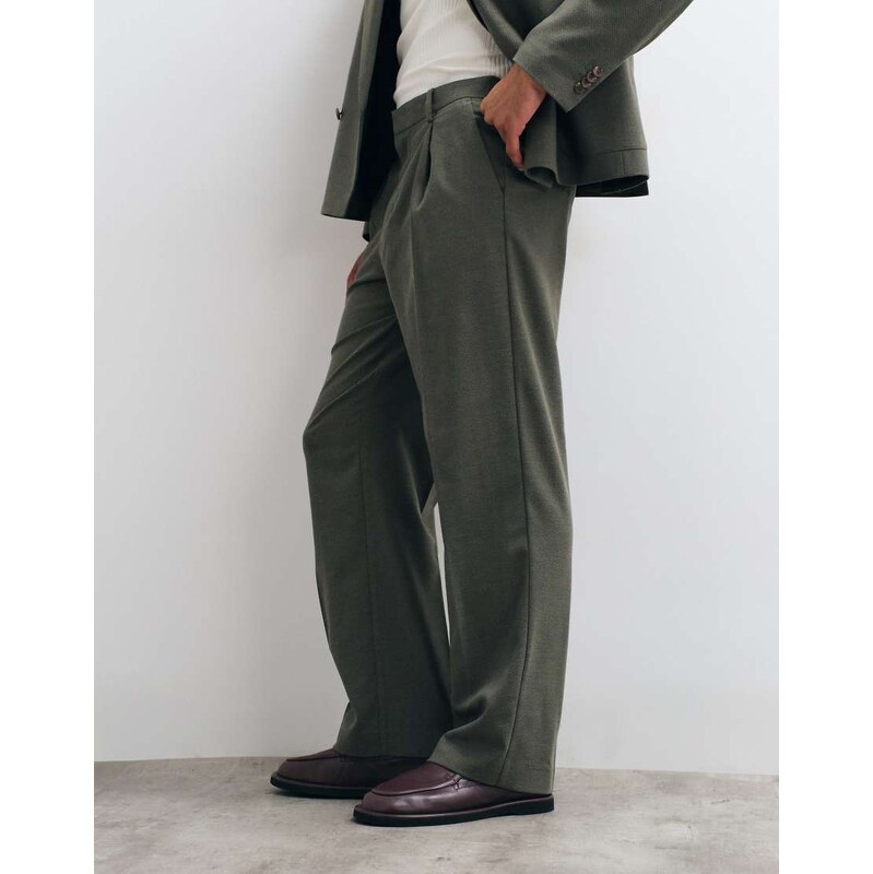 ASOS DESIGN wide suit trouser with wool in green herringbone