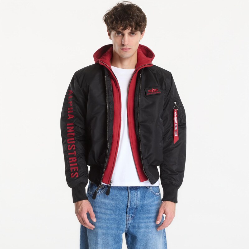 Bunda Alpha Industries MA-1 D-Tec Sleeve Embroidery Black/ Red M