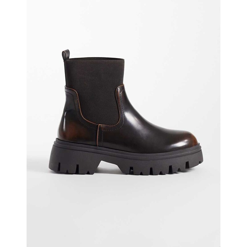SEQWL Twirl chunky chelsea boots in brown-White
