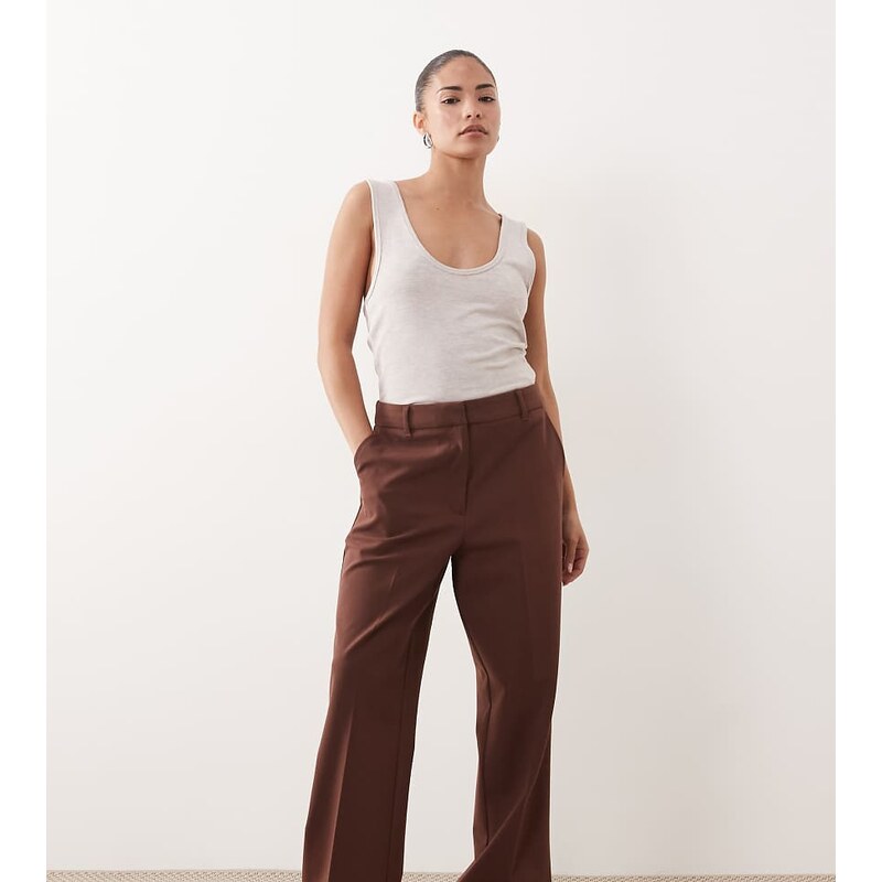 ASOS DESIGN Petite slim straight trousers in chocolate-Brown