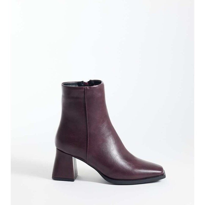 SEQWL Wide Fit Fisher block heeled mid ankle boots in burgundy
