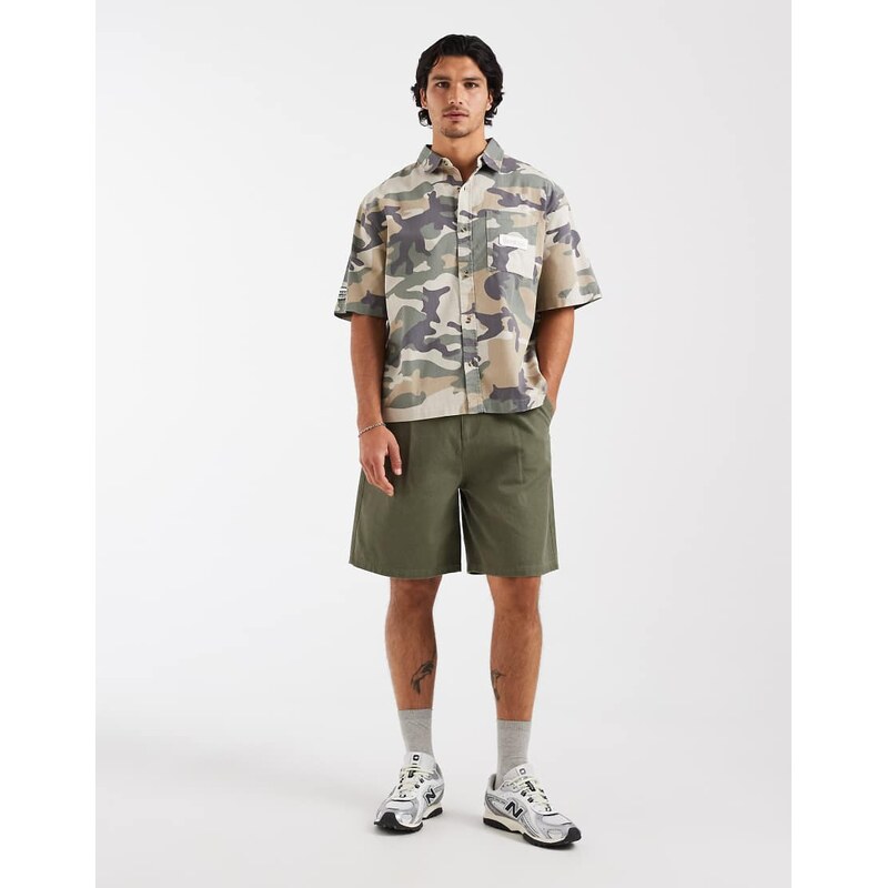 Cotton On boxy fit short sleeve shirt in sand camo-Multi