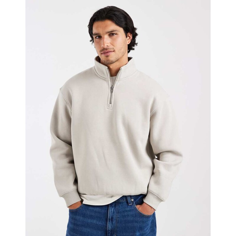 Cotton On 1/4 quarter zip fleece in stone-White