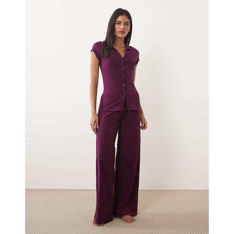 Cotton On pyjama dreamy button down top and flare trouser in