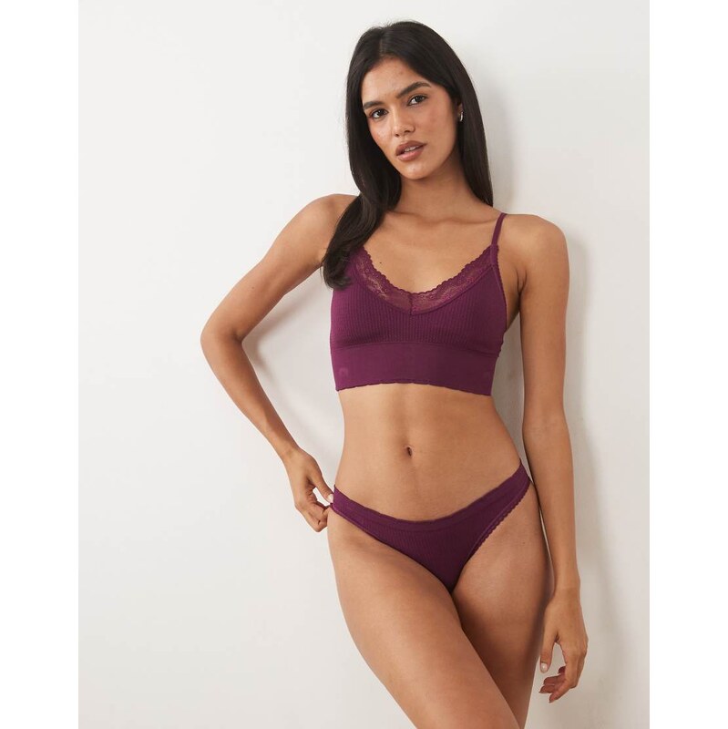 Cotton On jersey bralette and matching thong in blackcurrant
