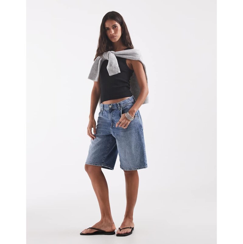 ONLY baggy denim bermuda shorts in mid blue
