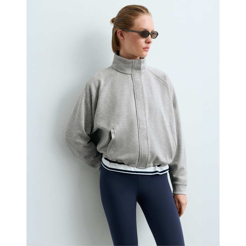 OYSHO High neck piqué jacket in grey