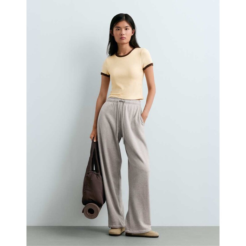 OYSHO Modal blend rib contrast short-sleeved t-shirt in cream