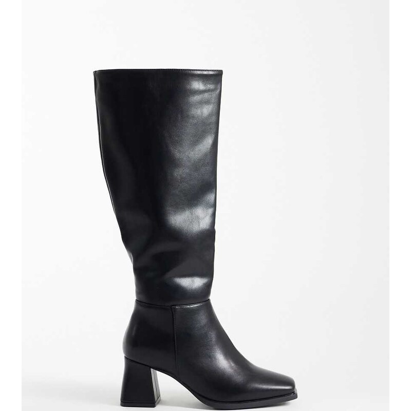 SEQWL Wide Fit Fisher block heel knee boots in black