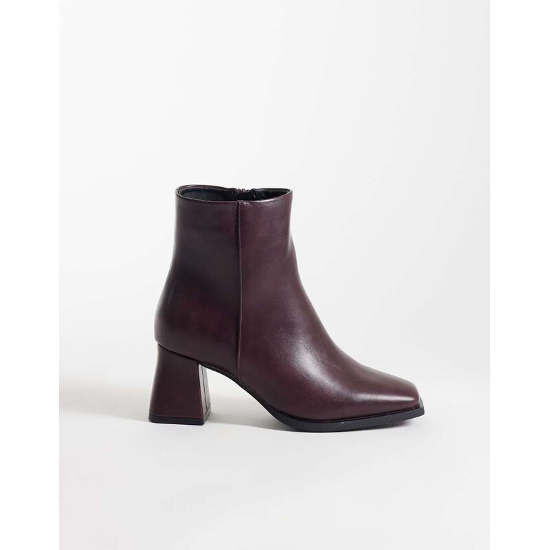 SEQWL Fisher block heeled mid ankle boots in burgundy-Black