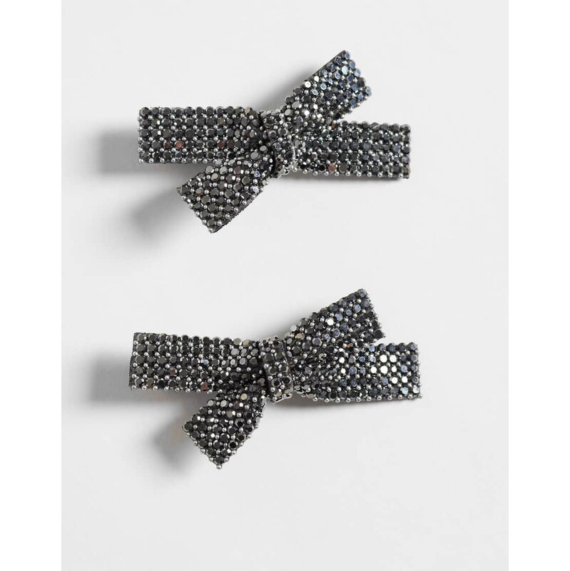 Pieces small glitter bow hair clips in black and silver