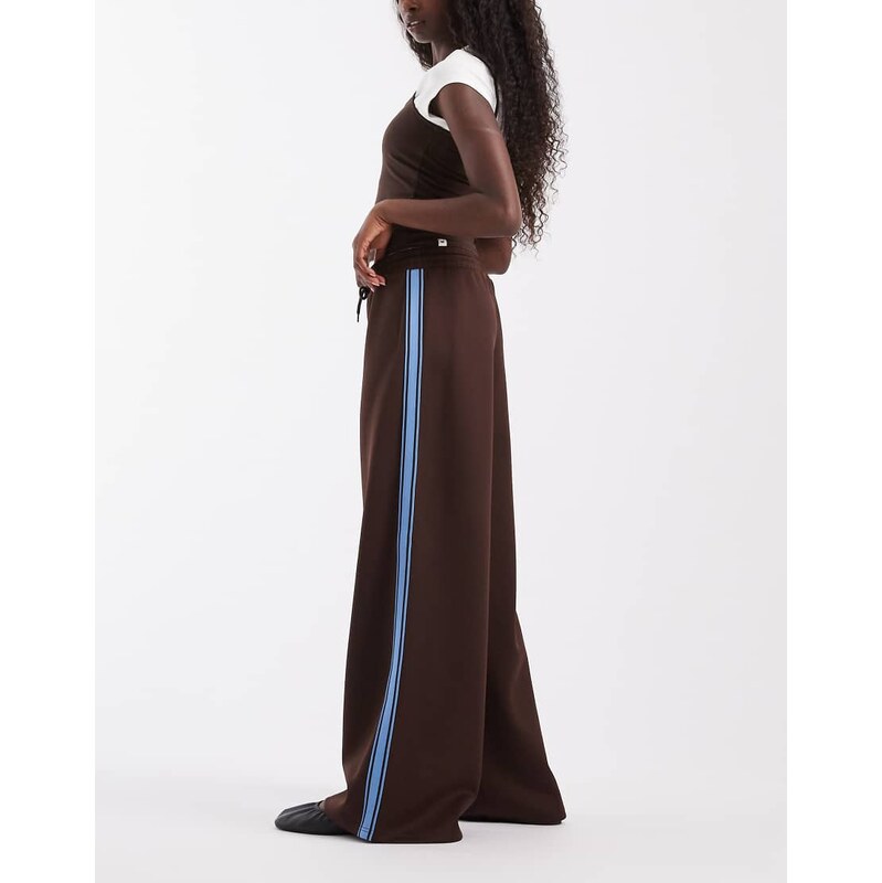 ONLY wide leg trousers in brown with blue side stripe