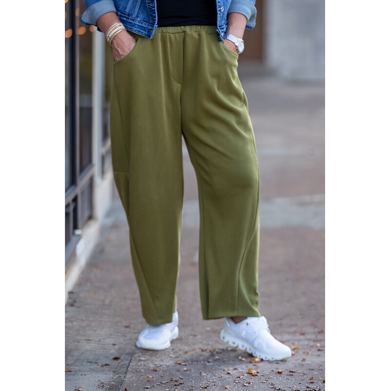 Italy fashion Máslové kalhoty do gumy TAPP Barva: hráškově