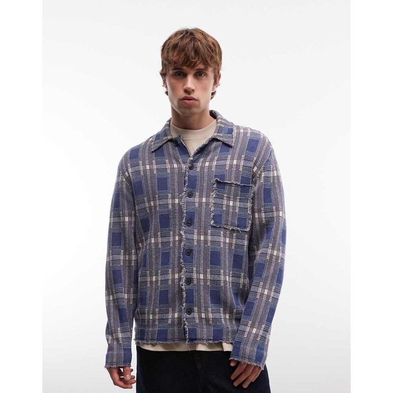 AllSaints Solmar long sleeve knitted distressed check cardigan