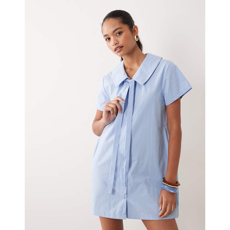 Miss Selfridge collared poplin mini dress with tie detail in