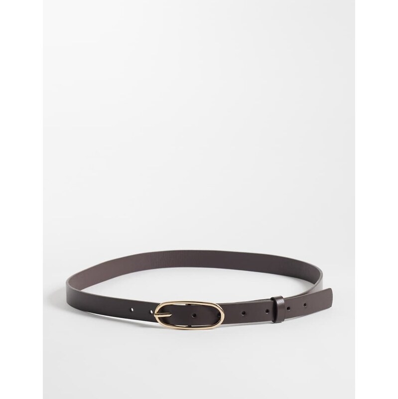 JJXX skinny belt with gold circle buckle in brown