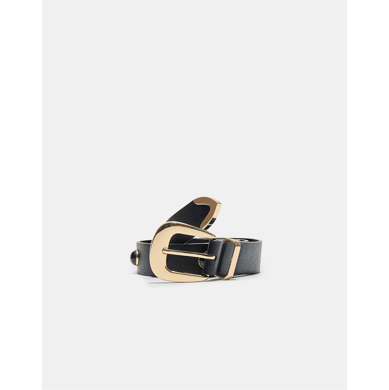 Stradivarius Stone-embellished belt in black