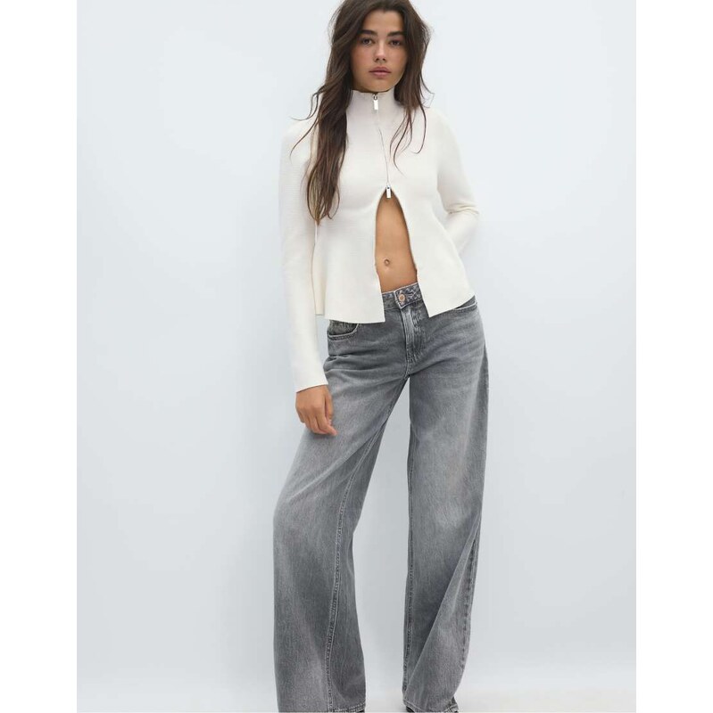 Stradivarius Peplum knit sweater in ice-White