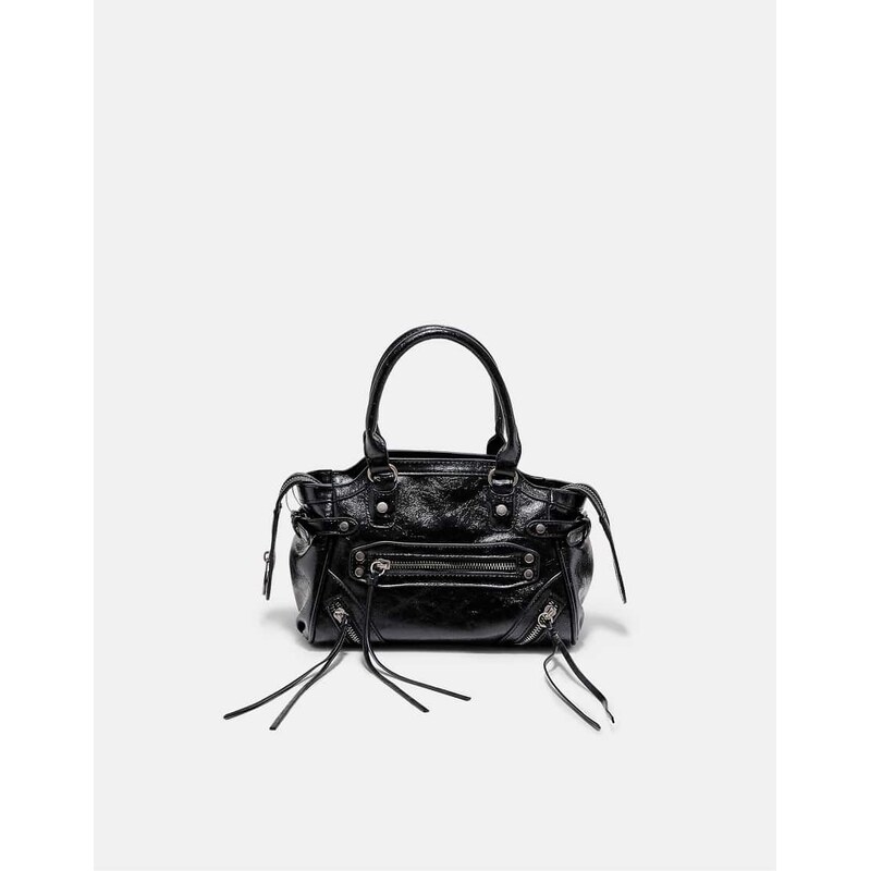 Stradivarius City bag with studs and pullers in black