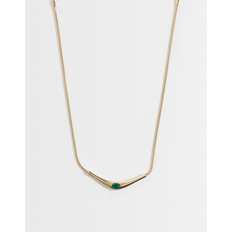 ASOS DESIGN necklace with green stone setting in gold tone