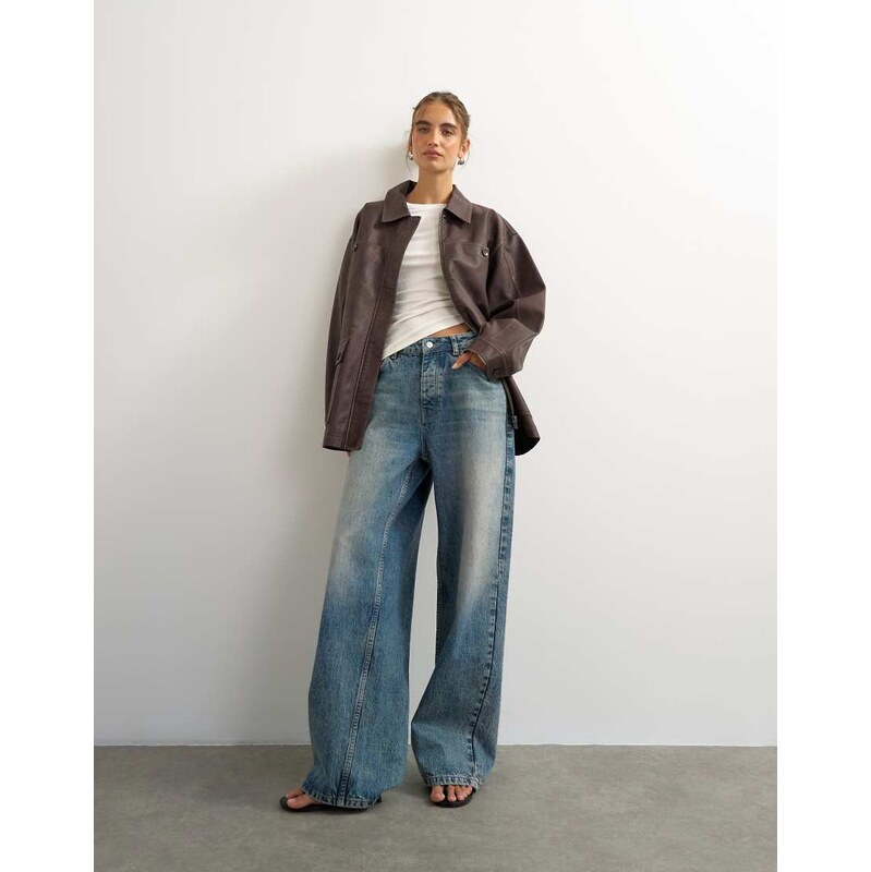 Topshop faux leather cinched jacket in washed brown