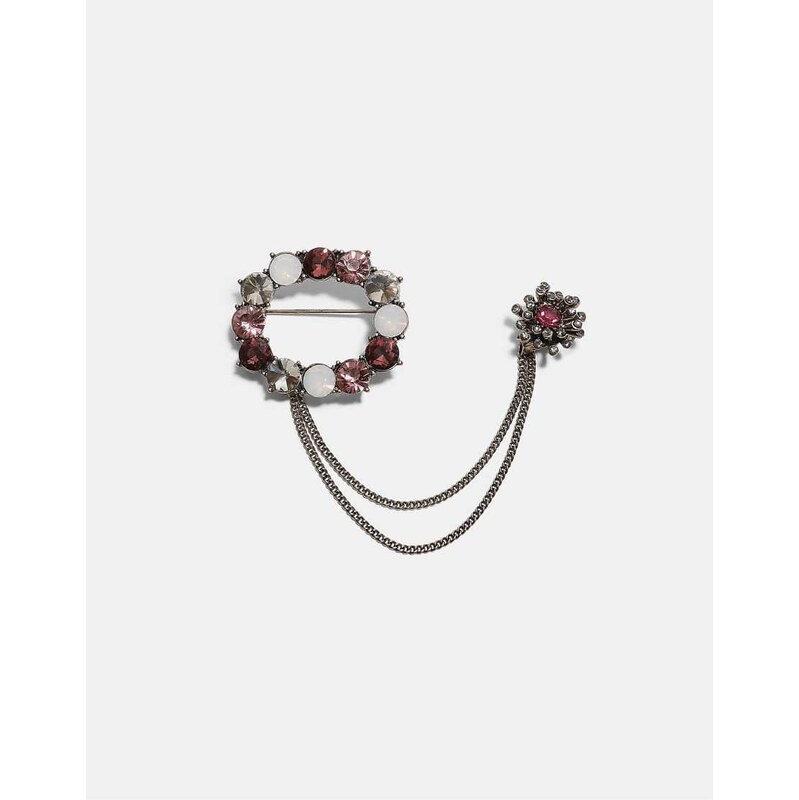 Stradivarius Jewelled chain brooch in gold-Yellow