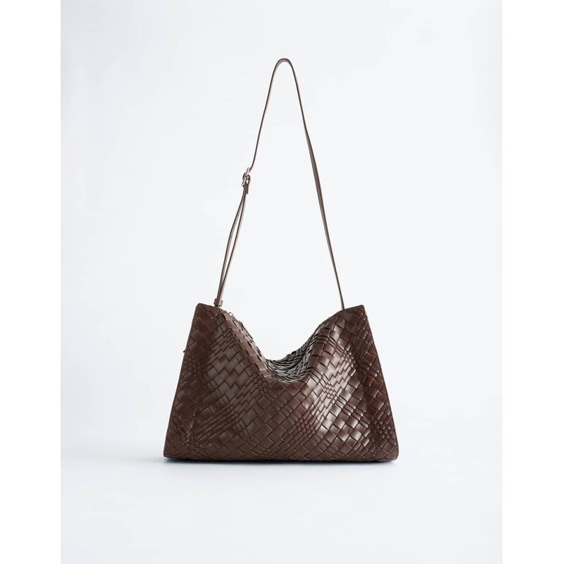 & Other Stories Puffy real leather braided large bag in brown