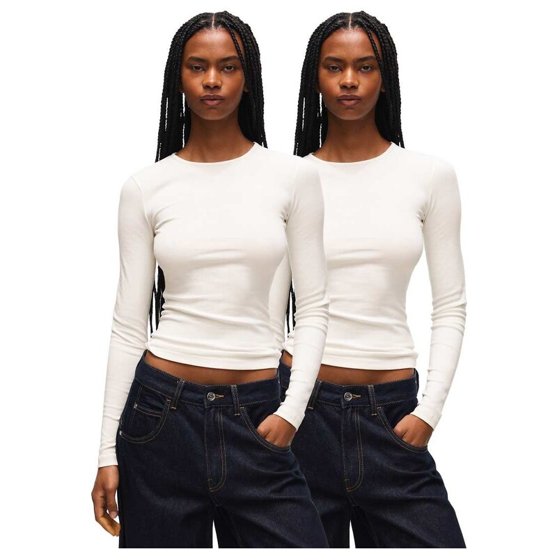 Bershka Long sleeve - 2-pack of t-shirts in grey