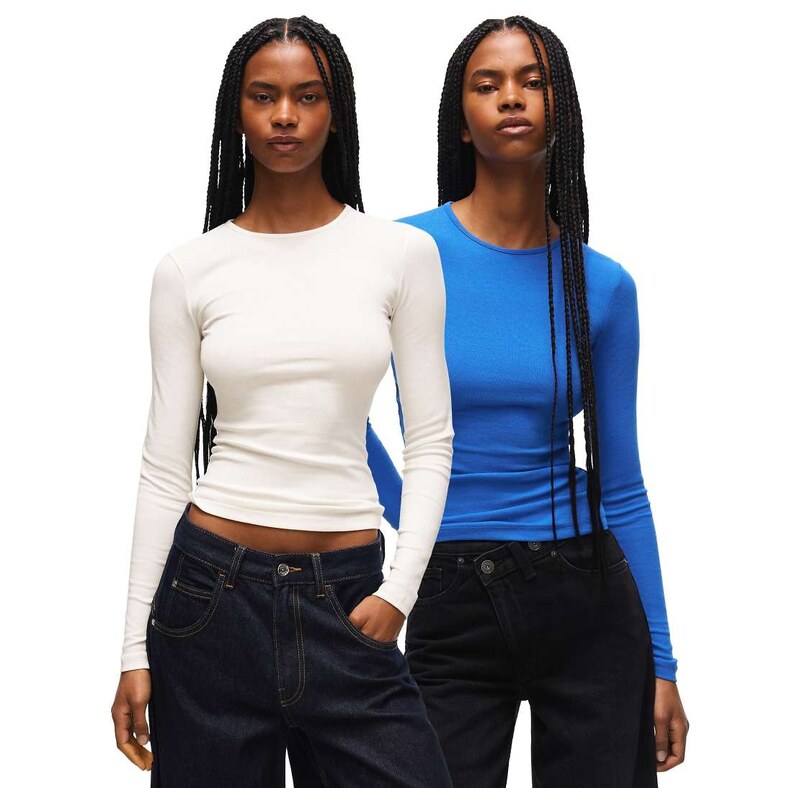 Bershka Long sleeve - 2-pack of t-shirts in white-Grey