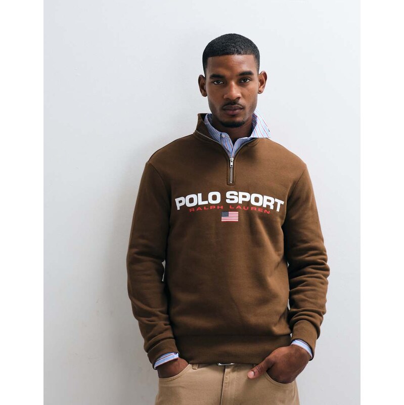 Polo Ralph Lauren sport quarter zip sweatshirt in brown