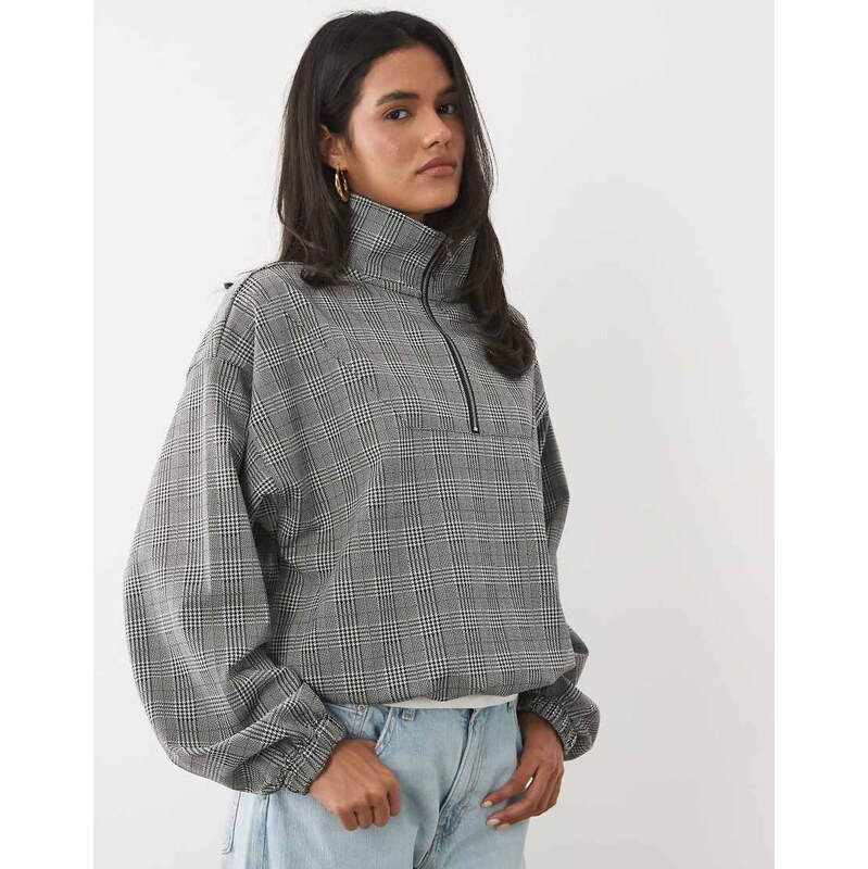 ASOS DESIGN brushed half zip windbreaker jacket in mono check