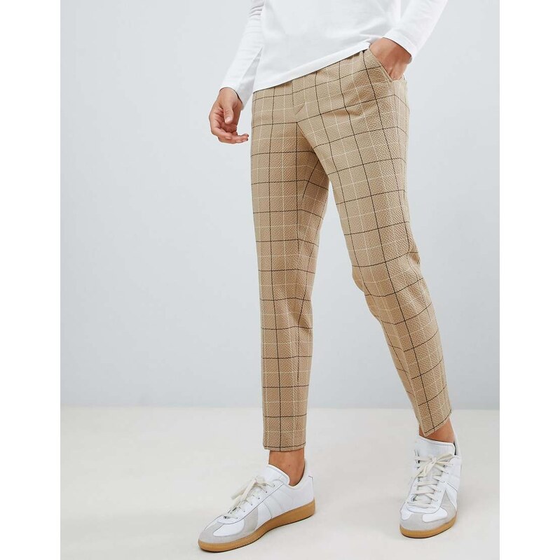 ASOS DESIGN skinny smart trouser in putty window pane check with