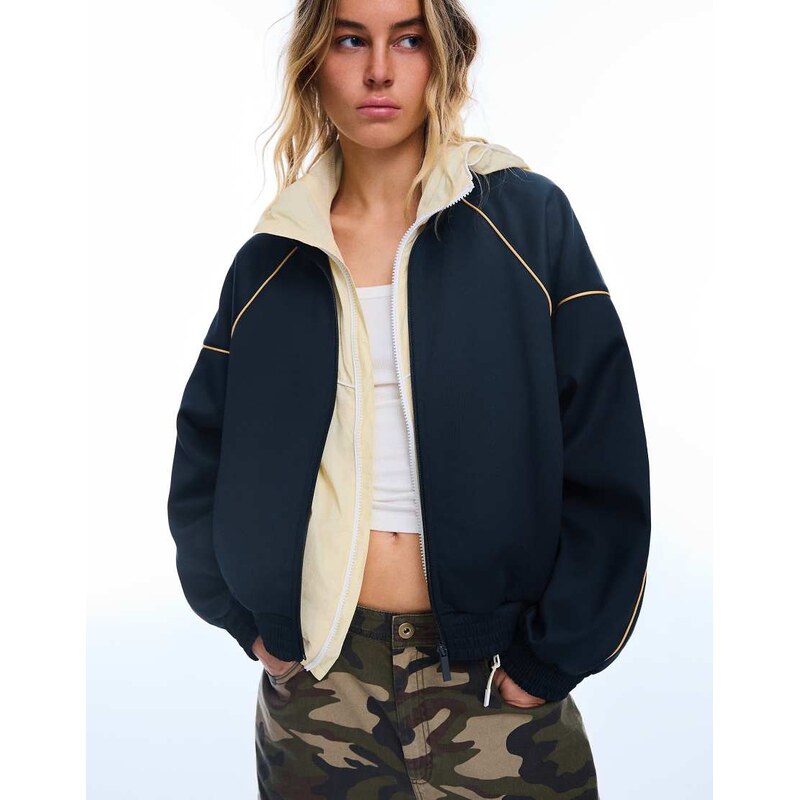 Bershka Contrast high neck jacket in navy