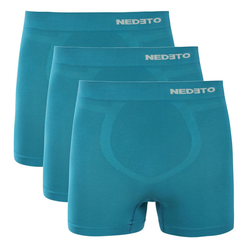 3PACK pánské boxerky Nedeto bezešvé bambusové petrolejové