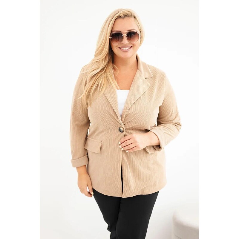 MladaModa Manšestrové oversize sako s klopami a kapsami model