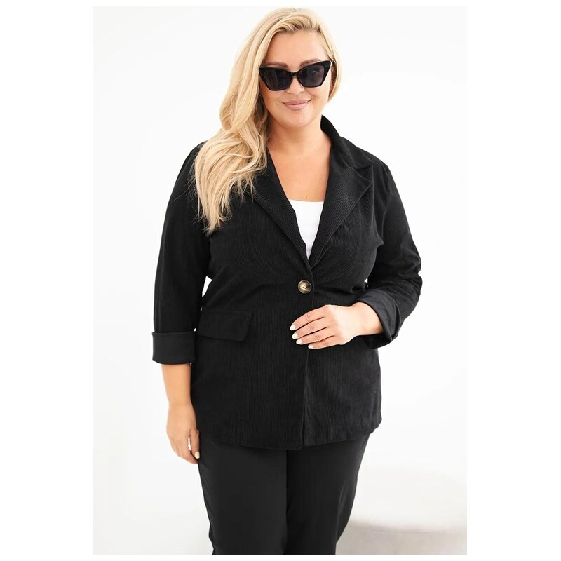MladaModa Manšestrové oversize sako s klopami a kapsami model