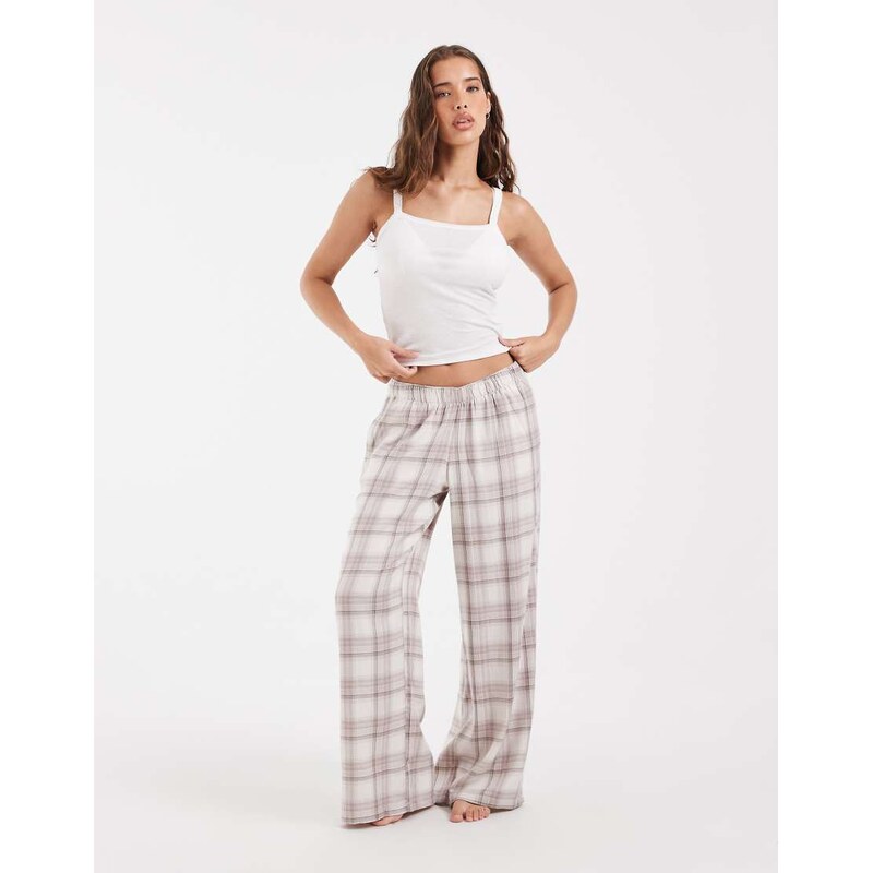 Hollister cosy wide leg flannel pyjama bottoms in cream and