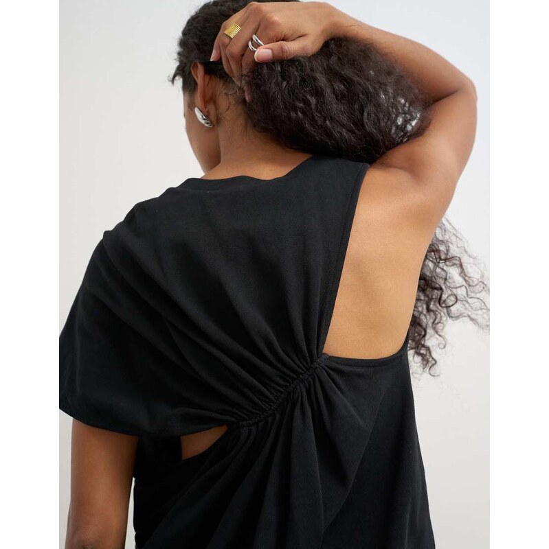 Topshop asymmetric ruched back tee in black