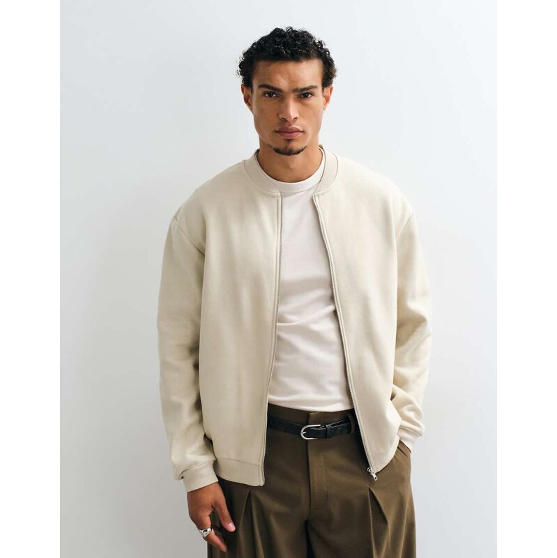 ASOS DESIGN oversized zip through jacket with jersey bomber neck
