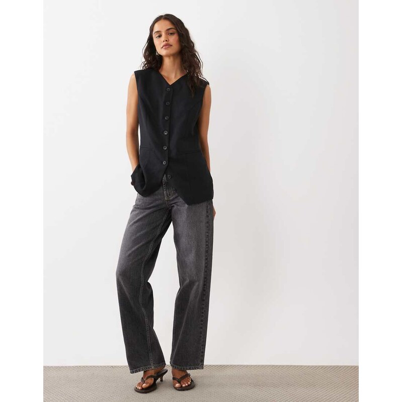 Abercrombie & Fitch longline v-neck waistcoat co-ord in black