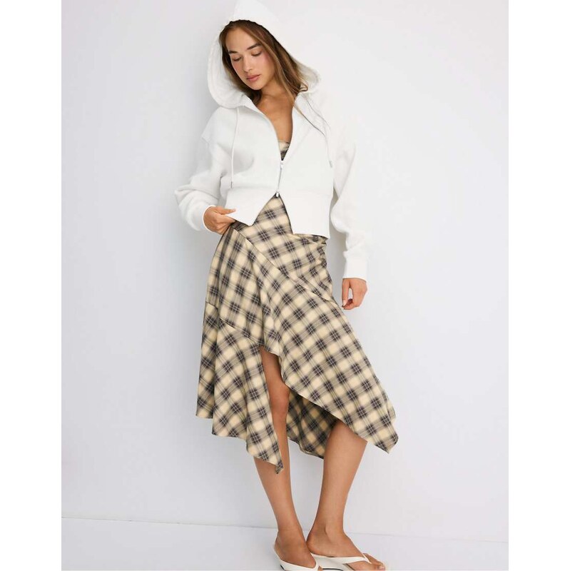Stradivarius Zip-up hooded sweatshirt in ecru-White