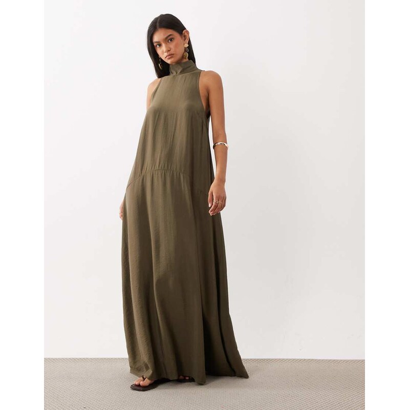 ASOS DESIGN smock maxi dress with funnel neck and dropped waist