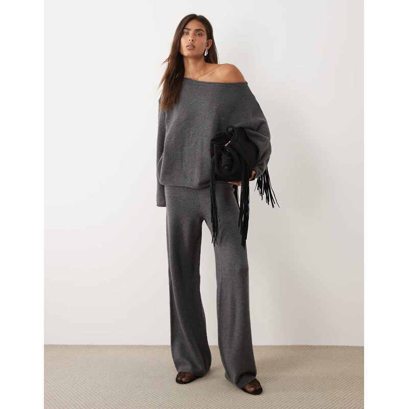 ASOS DESIGN wide leg trouser co-ord with wool in charcoal-Grey
