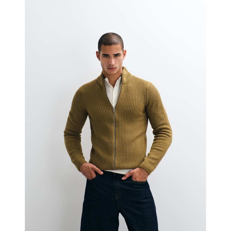 BLEND knitted zip through jacket in brown