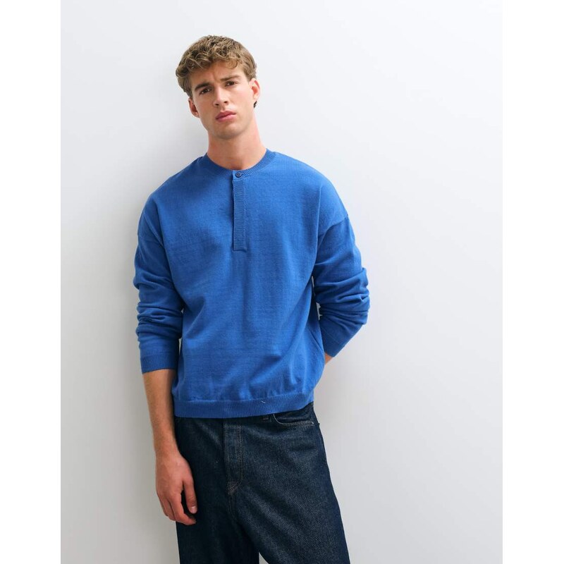 ASOS DESIGN oversized knitted henley jumper in blue