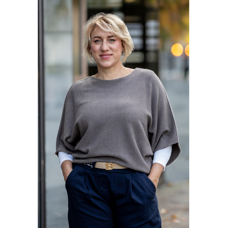 Italy fashion Oversize svetr BRIDGET Barva: Šedohnědá, Velikost:
