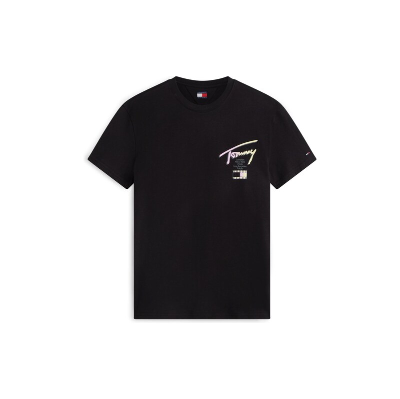 Tommy Jeans Tričko Signature Logo žlutá / tmavě šedá / růžová /