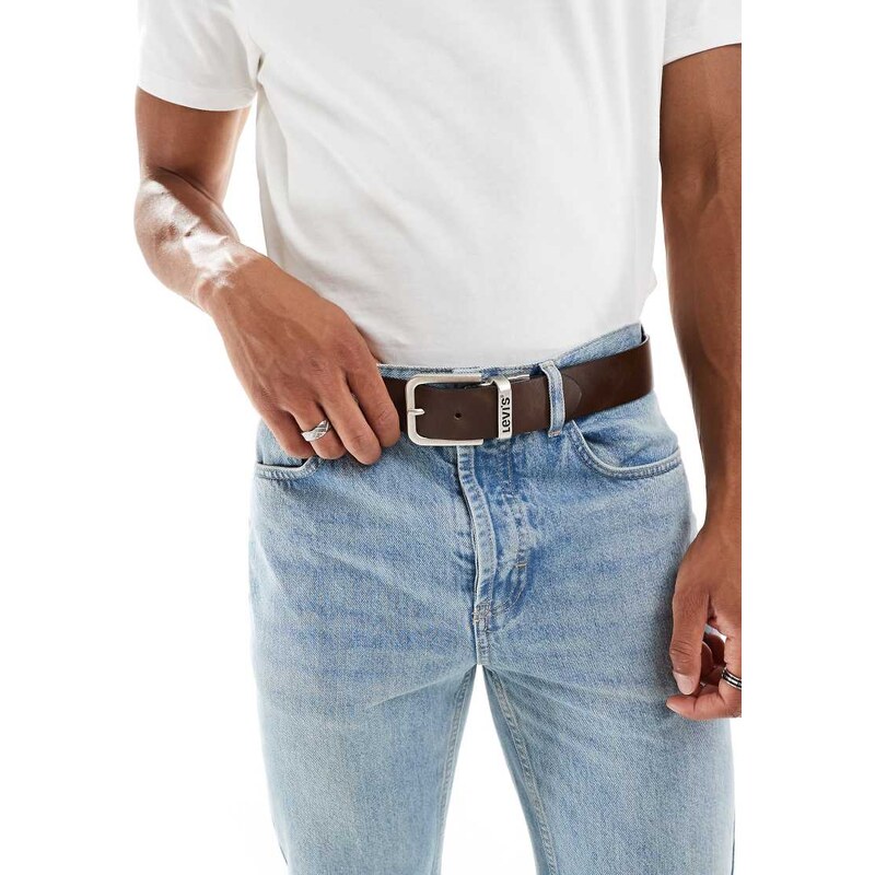 Levis reversible leather belt with buckle logo in black/brown